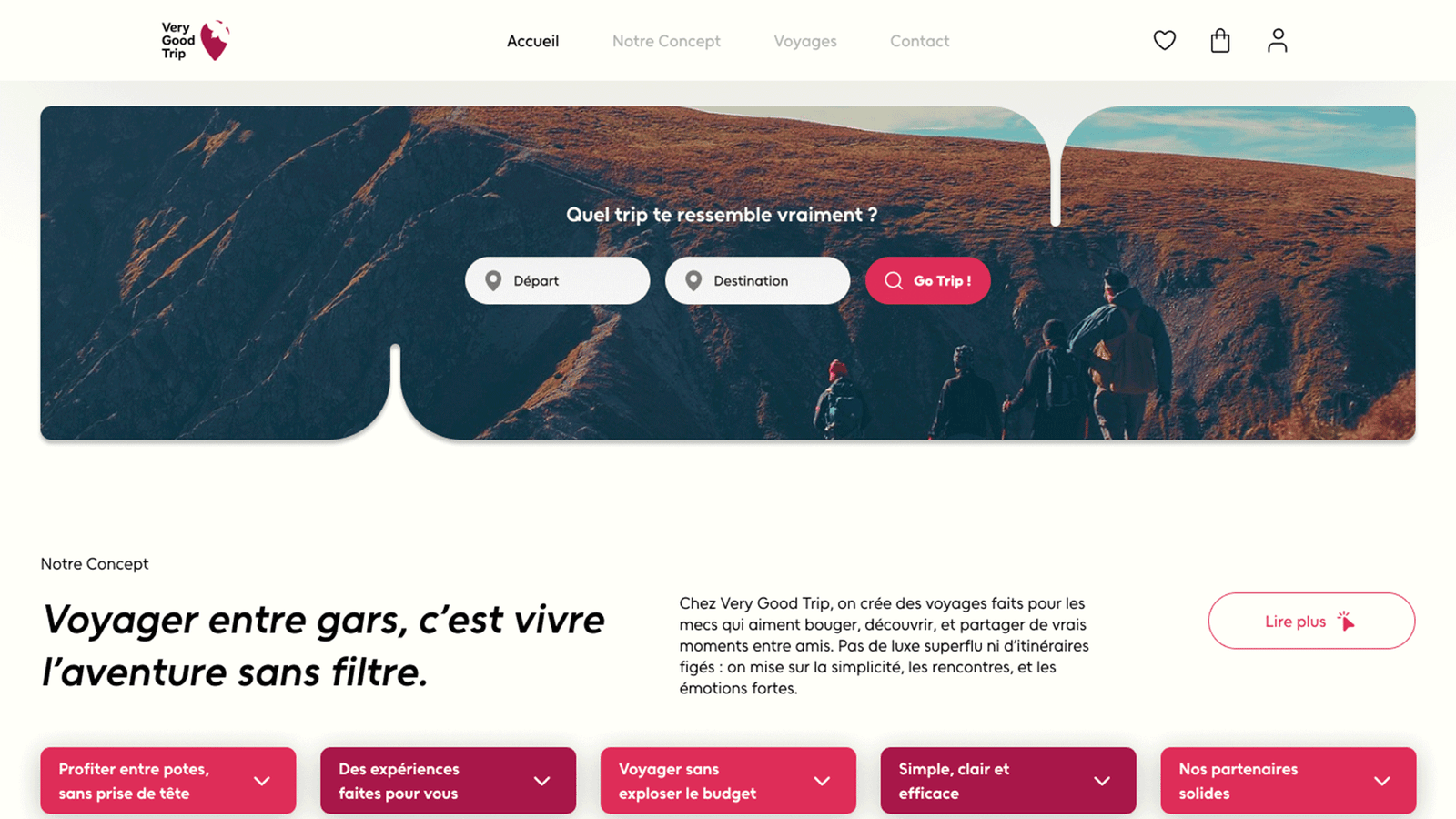 Very Good Trip, page d'accueil du site en vue desktop
